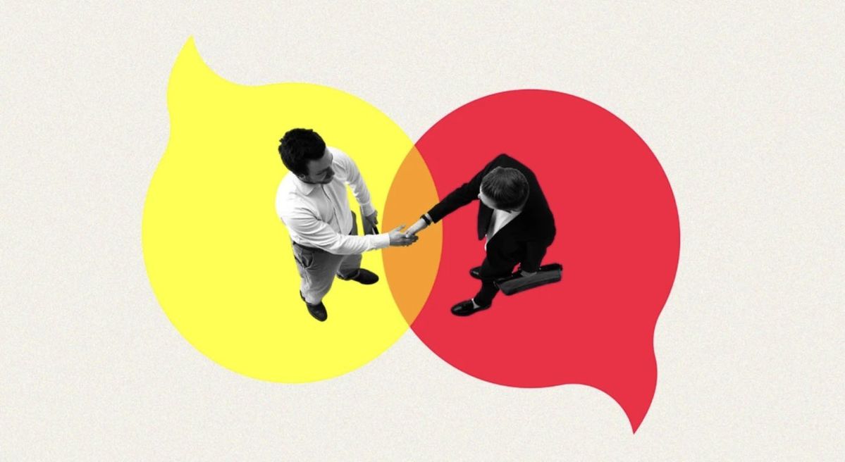Illustration : deux personnes qui se serrent la main, accord et confiance